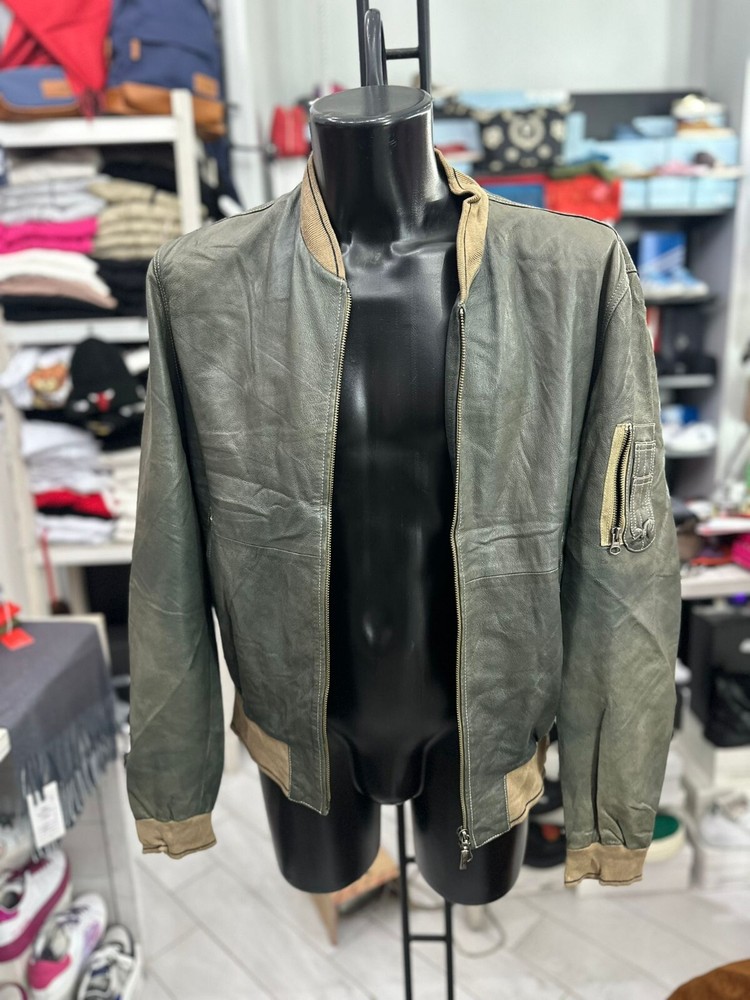 Vintage Green Leather Jacket for Men Size 54 LLV686