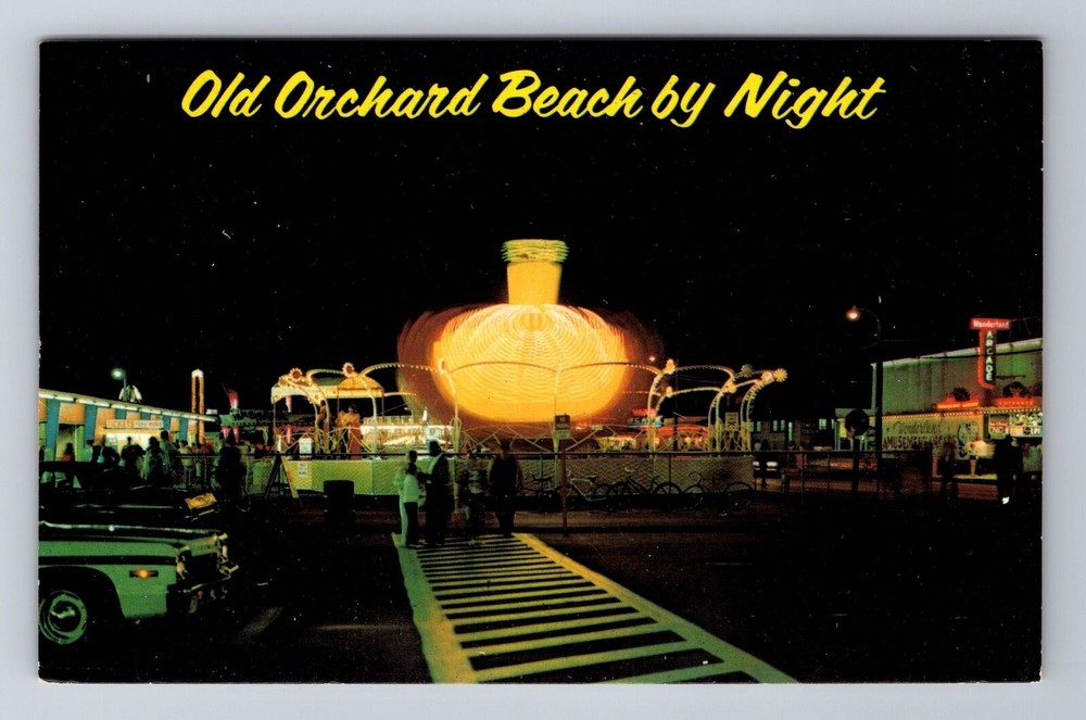 Old Orchard Beach ME-Maine, Old Orchard Beach by Night, Vintage c1975 Postcard