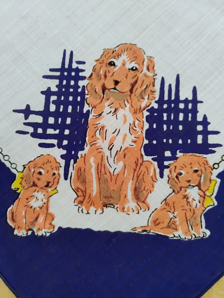 Vgt Children's Mama Dog And Pups Blue & White Hankie