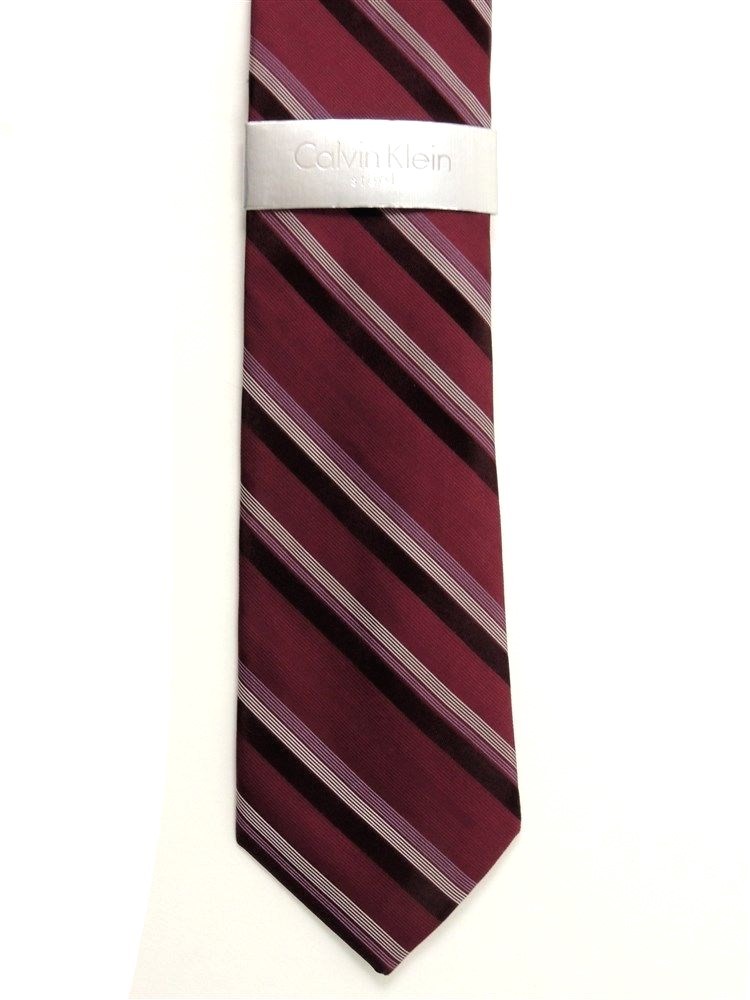 Calvin Klein CK Men's 100% Silk Neck Tie Classico Stripes Red Slim 3 1/4