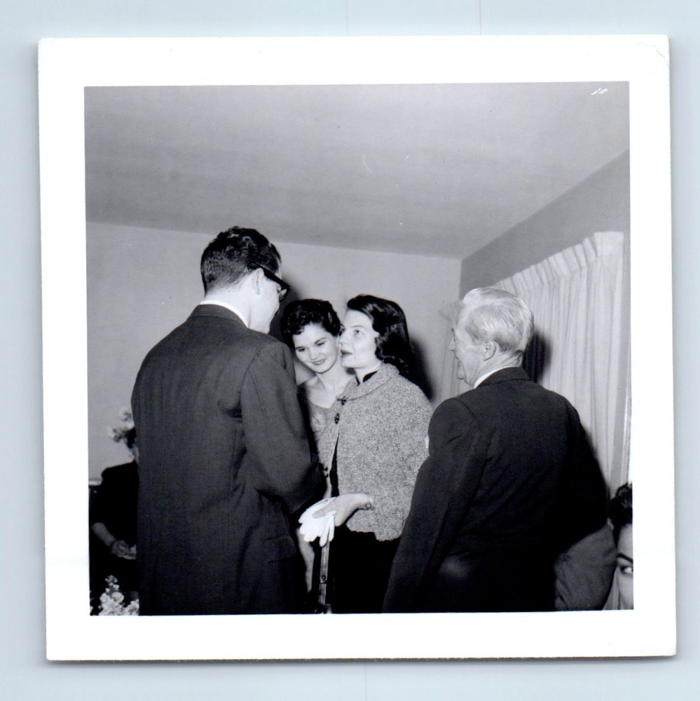 Old Vintage Square Photo MEN WOMEN IN LIVING ROOM WEDDING RECEPTION SNAPSHOT