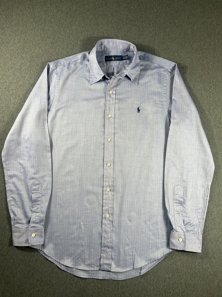 Polo Ralph Lauren Men's Medium Blue Herringbone Twill Long Sleeve Button Down M