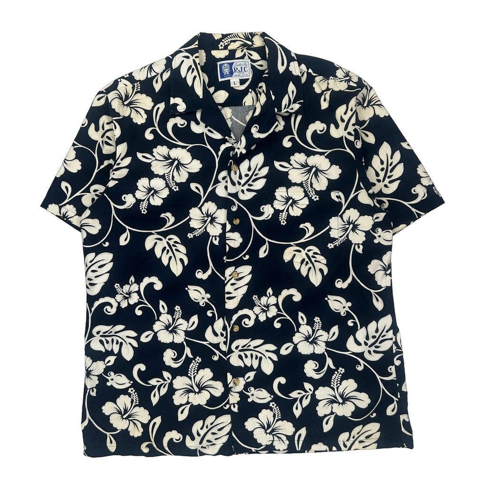 Made In Hawaii Rjc Floral Hawaiian Shirt - Large Black & White Cotton