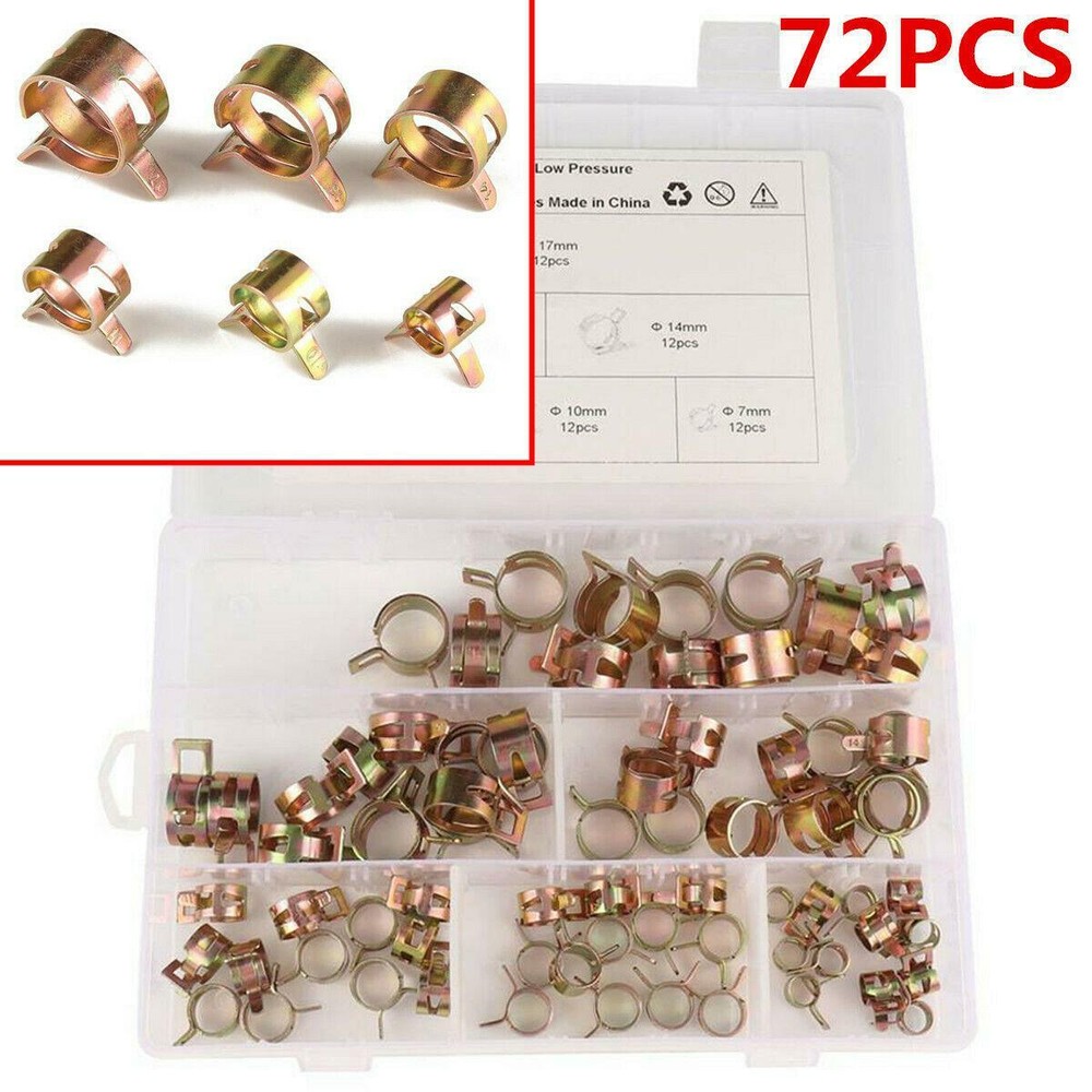 72Pcs 7-17MM 6 Size Spring Clamp Fuel Pipe Hose Clip Fasteners Fit For Car SUV