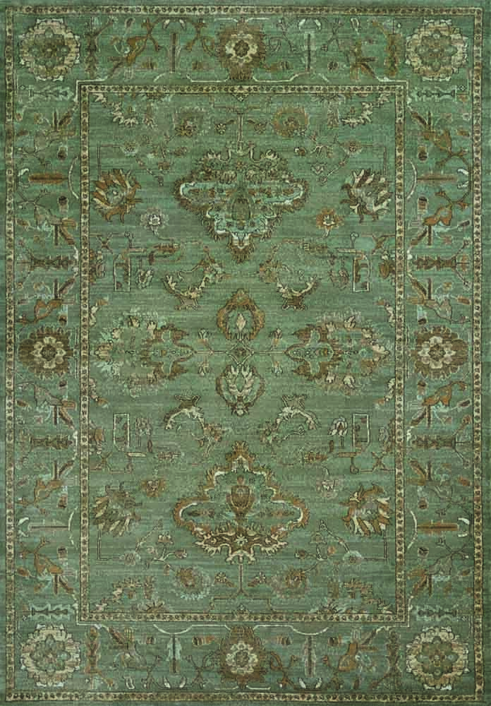 Green Blossoms Bouquet Bordered Floral Area Rug 3562 - Aprx 7' 10