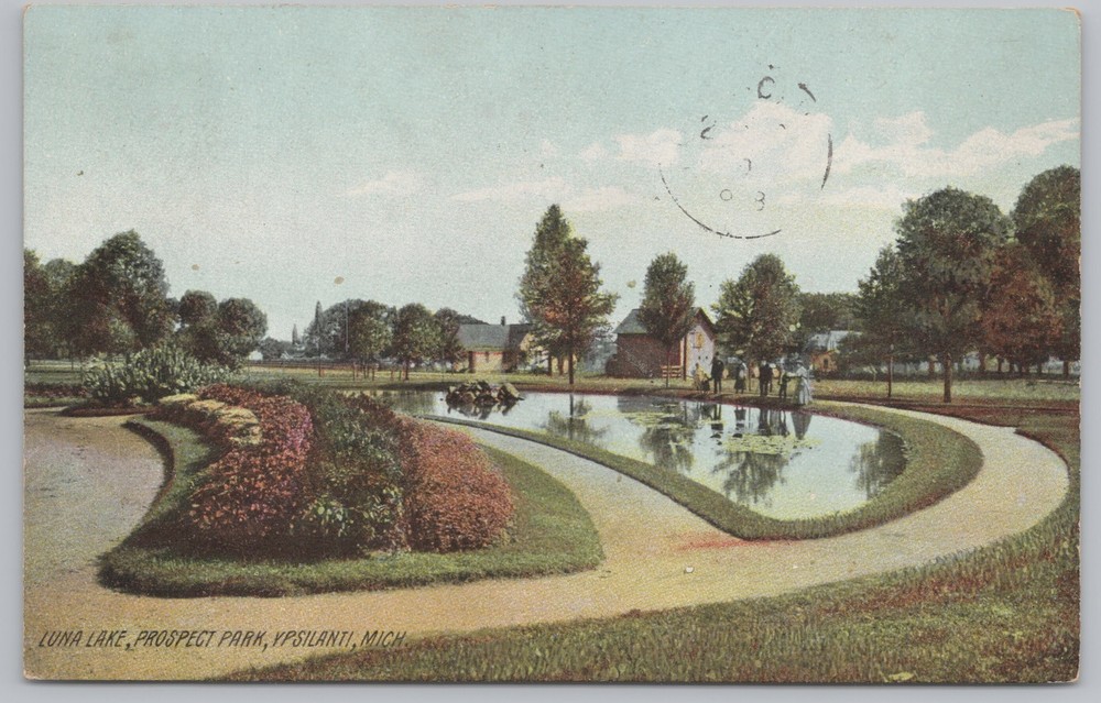 State View~Luna Lake @ Prospect Park~Ypsilanti Michigan~1908~Vintage Postcard