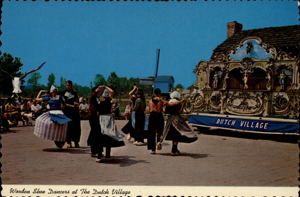 Wooden Shoe Dancers ~ Dutch Village Holland Michigan ~ vintage postcard