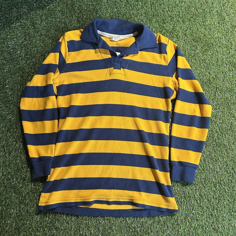 Vintage 1970s Striped Rugby Long Sleeve Shirt Size M Made in USA Patagonia Style