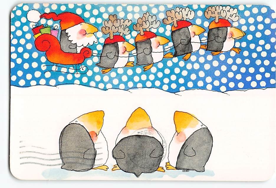 Postcard Jolly Holidays! with Penguins Holiday Comic Art Print