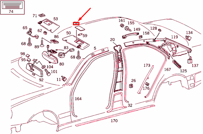 Original W210 E-Class Sun Visor with Rearview Mirror MB A21081005177D05  