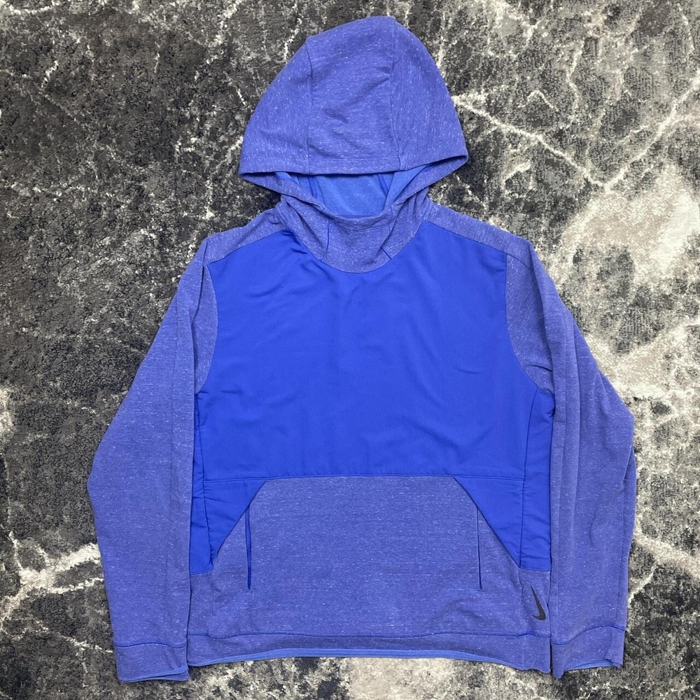 Nike Yoga Hoodie Mens Medium Blue Sweatshirt Pullover Dri Fit Swoosh DH1931