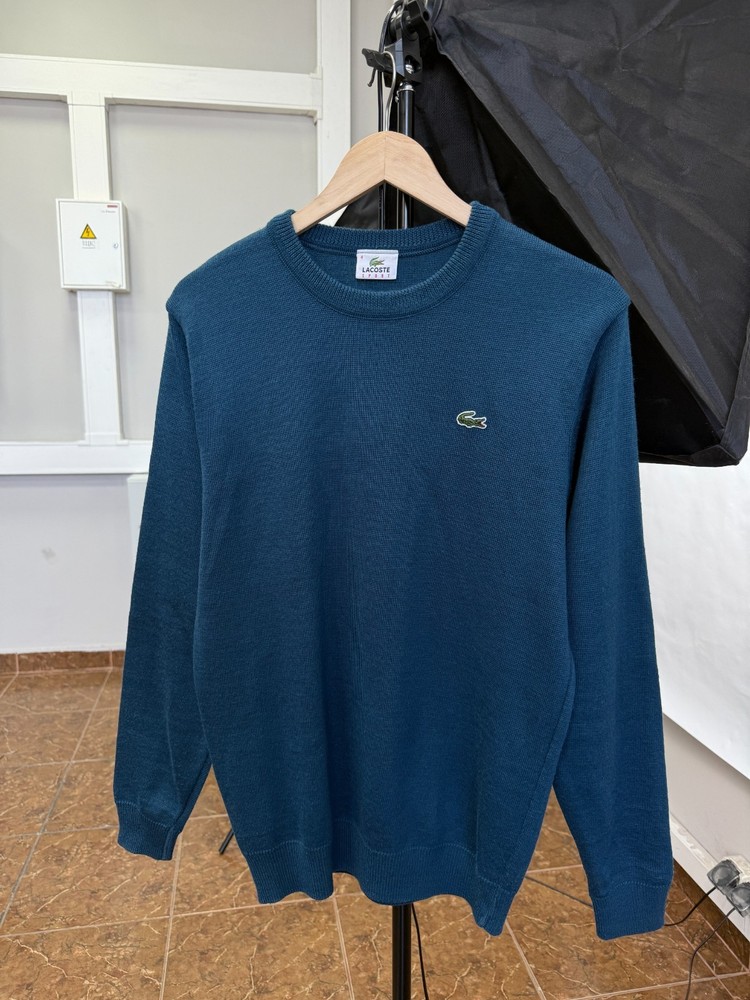 🇫🇷 Vintage 90s Lacoste Wool Sweater made in France Retro size M color Blue