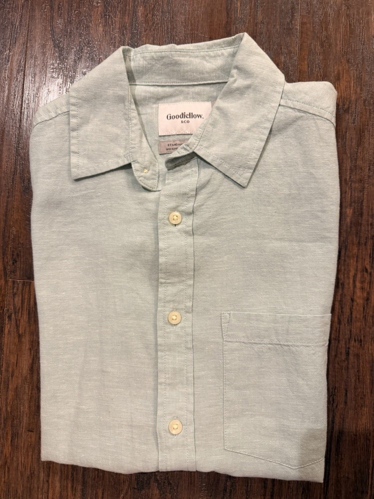 NEW Linen Mens Shirt SMALL Button Up Mint Green Short Sleeve