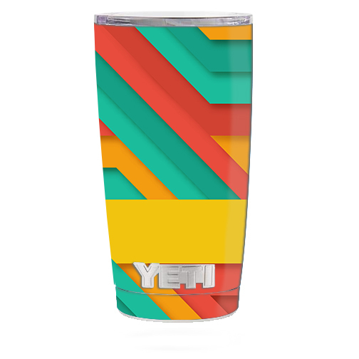 Skin Decal for Yeti 20 oz Rambler Tumbler Cup / Turquoise Blue Yellow