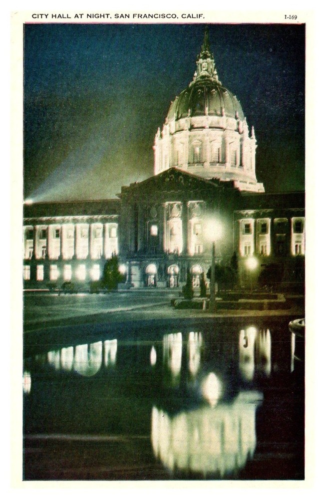 c1910 Night View City Hall San Francisco California Vintage Postcard
