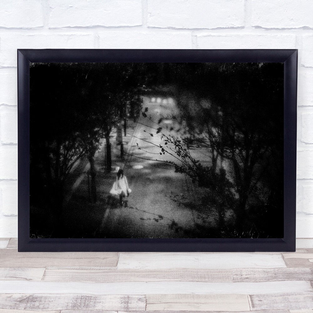 Black and white Mood Night Street Woman Alone Wall Art Print