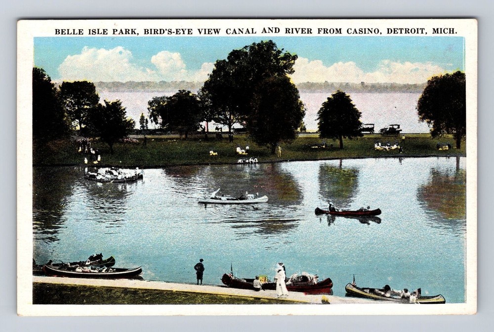 Detroit MI- Michigan, Belle Isle Park, Aerial Canal And River, Vintage Postcard