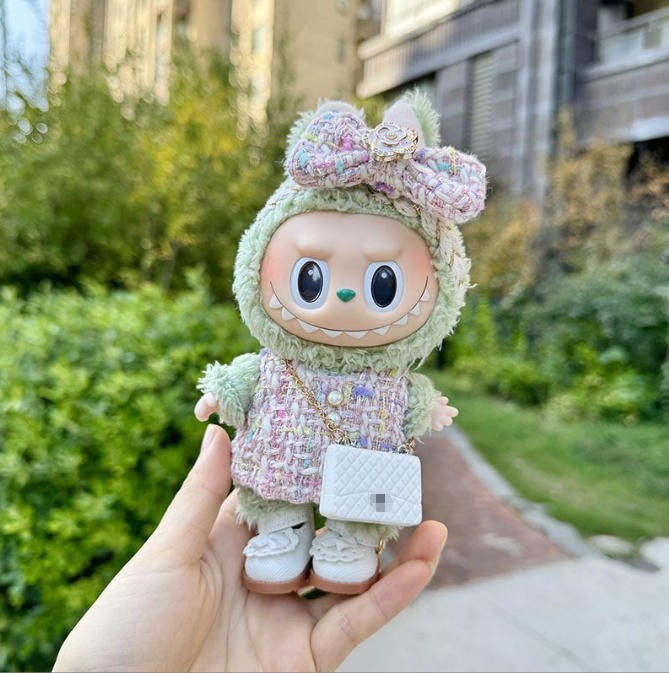 (No Doll) Compatible with Pink Dress Set For LABUFU Clothes Bow Outfit Shoes Bag