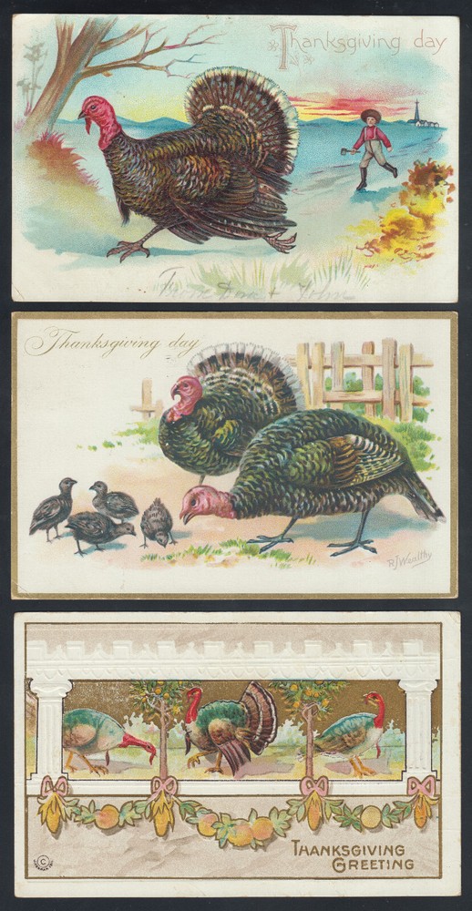 3 Vintage Thanksgiving Postcards - Posted & Gorgeous Collectible Set