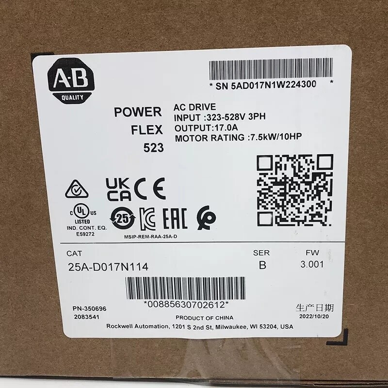 1PCS 25A-D017N114 PowerFlex 523 7.5kW (10Hp) AC Drive 25AD017N114 New Genuine *