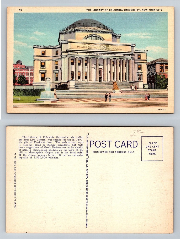 New York City NY, Columbia University Library Morningside Vintage Postcard