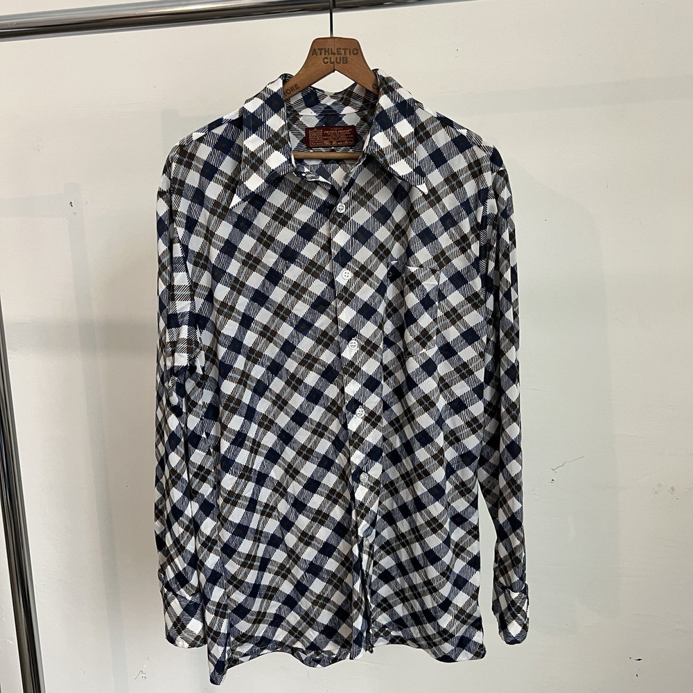 Vintage 70S Men’s Digger Collar Disco Shirt Xl Kings Road Nylon Hippie Dance Hal