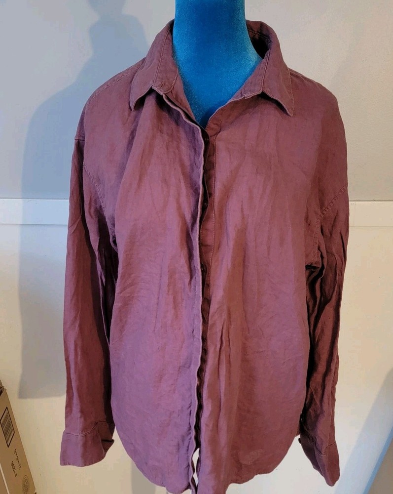 Athleta Women's Size Large Tawny Rose Playa 100% Linen Button Up Shirt