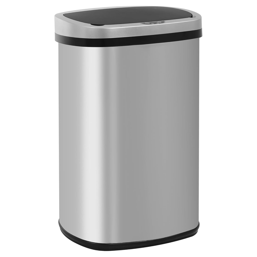 Freeway 13 Gallon Metal Household Trash Can Motion Sensor Lid for Kitchen, Silve