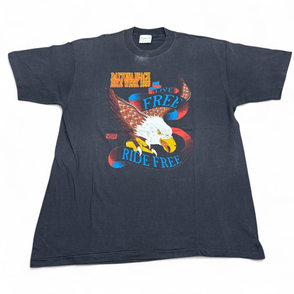 Vintage 90s Bike Week Tee Shirt Adult Size XL Double Sided Chopper Eagle HOG