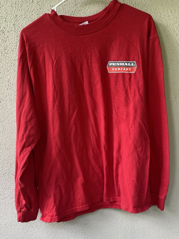 Anvil Men's Red Graphic Print Cotton Jersey Long Sleeve Crew Neck T-Shirt L