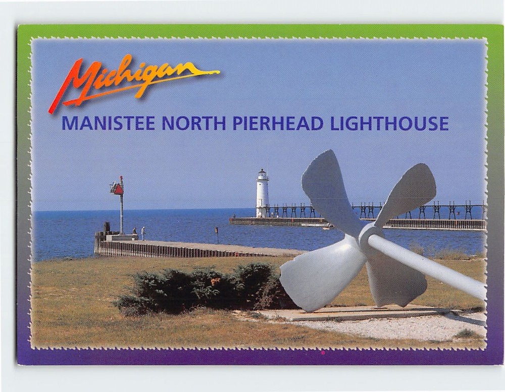 Postcard Manistee North Pierhead Lighthouse Michigan USA
