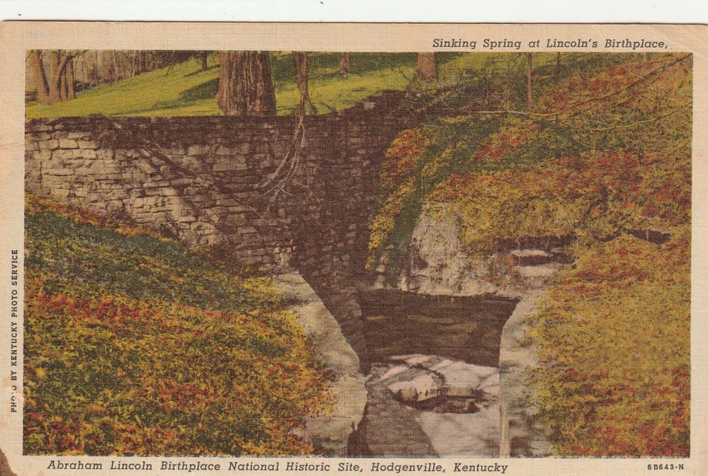 Sinking Spring Lincoln's Birthplace Hodgenville KY Linen Postcard A8088