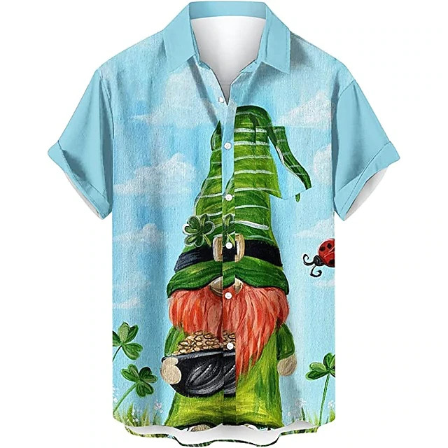 St Patricks Day Hawaiian Shirt Lucky Green Shamrock Pattern Holiday Short Sleeve