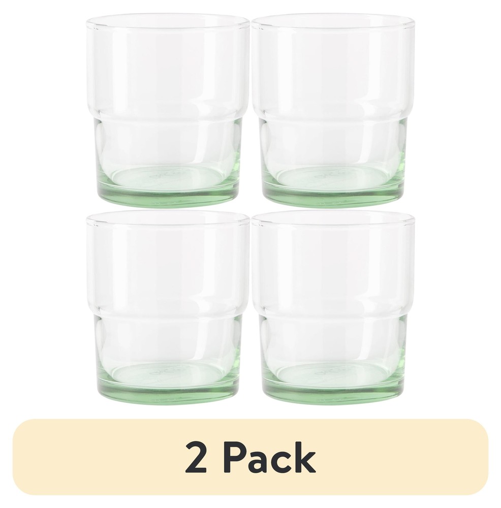 (2 pack) Better Homes & Gardens Recycled Green Glassware, Glass, 4 Pack, 10 oz