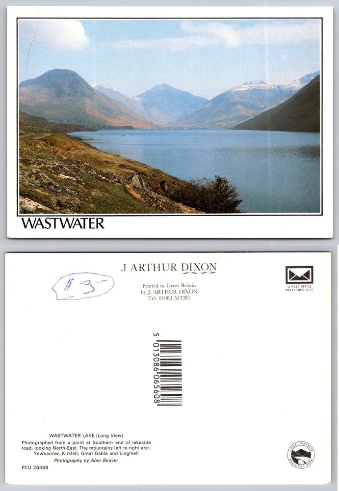 Wastwater Lake District UK Postcard J Arthur Dixon Alan Beaver Mountains