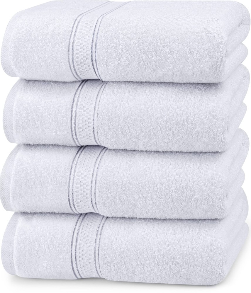 Premium 4-Pack White Bath Towels 27x54 Inches 100% Cotton Quick-Drying