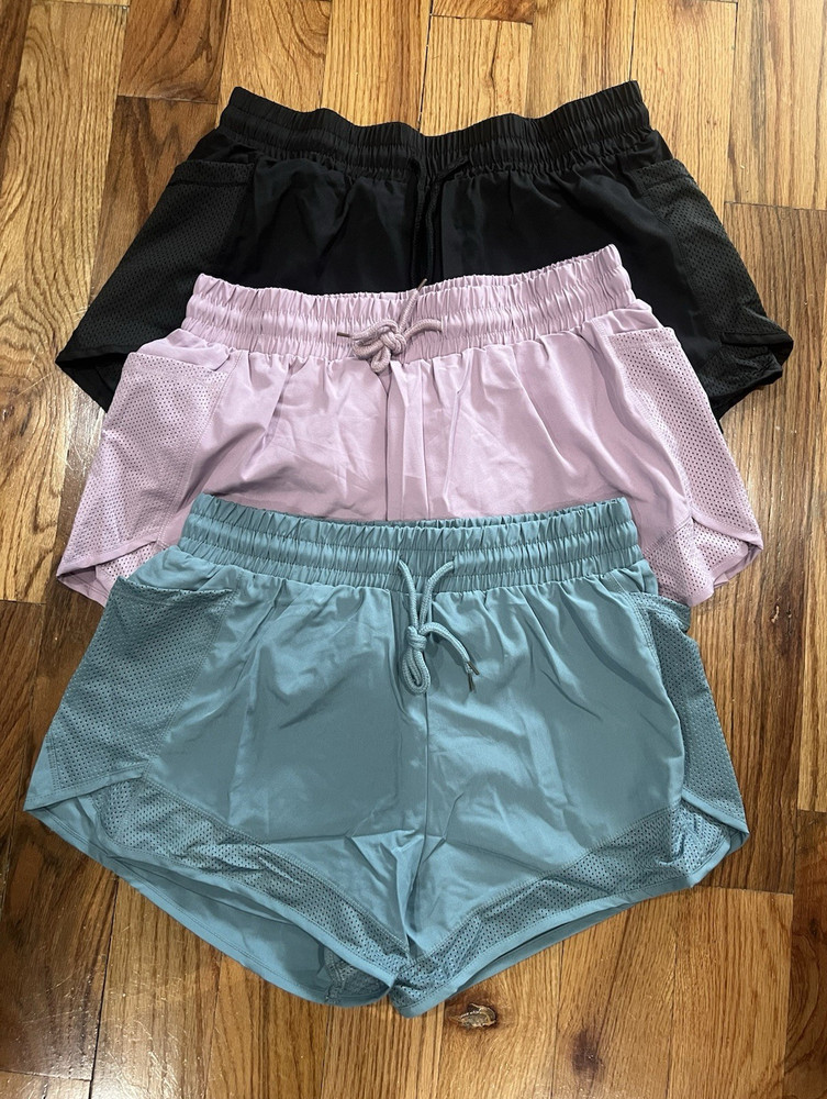 Women's Athletic Running Shorts Lot of 3 Multicolor Drawstring Elastic Pockets M