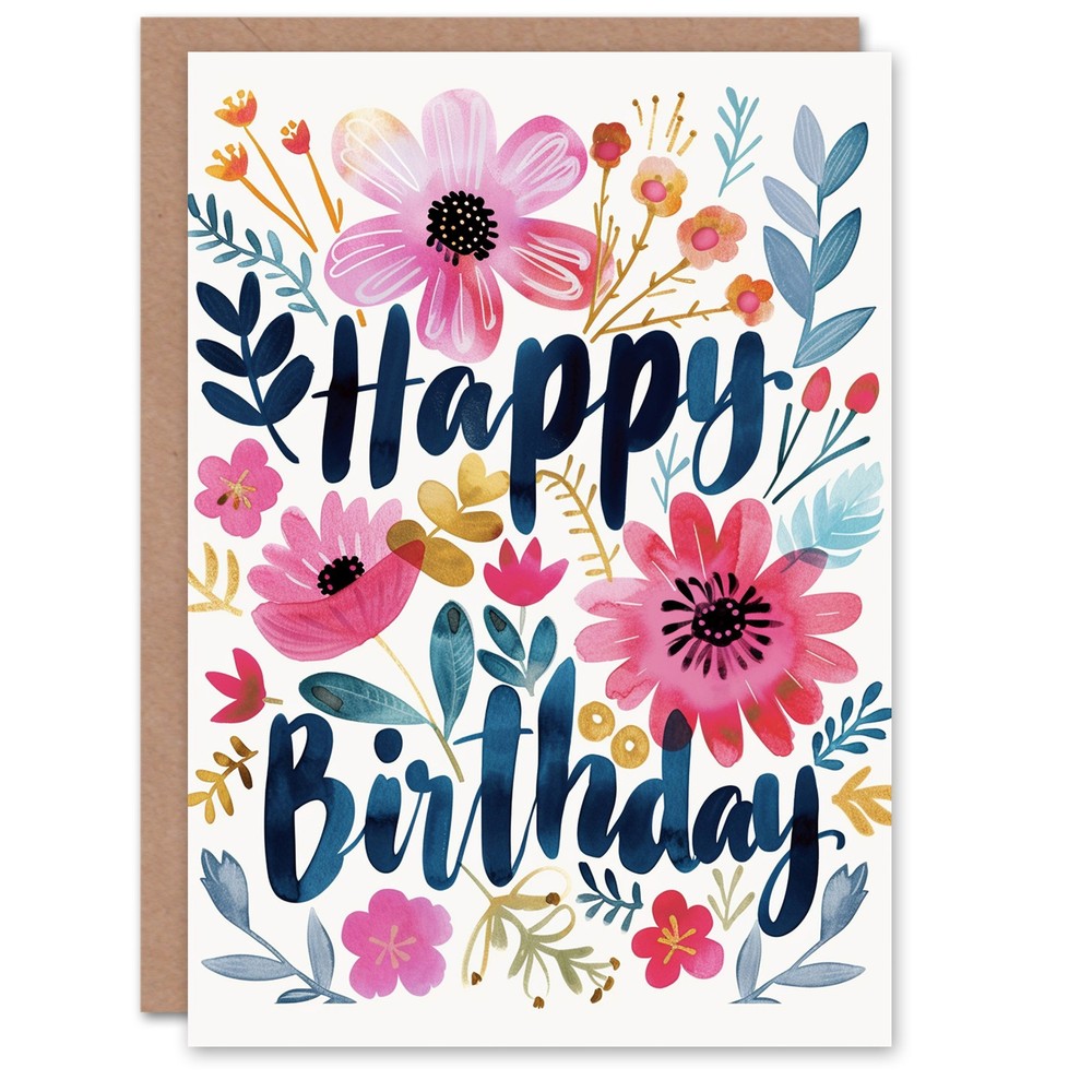 Birthday Card Flower Blooms Bright Floral Watercolour For Her Greeting Card