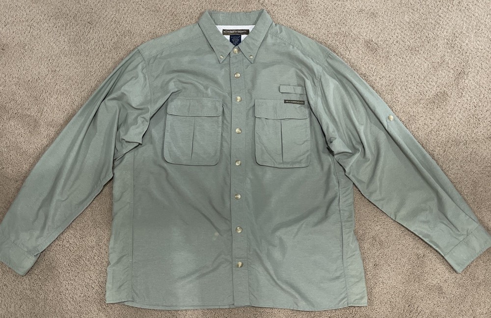 Ex Officio Adventure Mens Shirt Size XL Green Button Up Pockets Long Sleeve