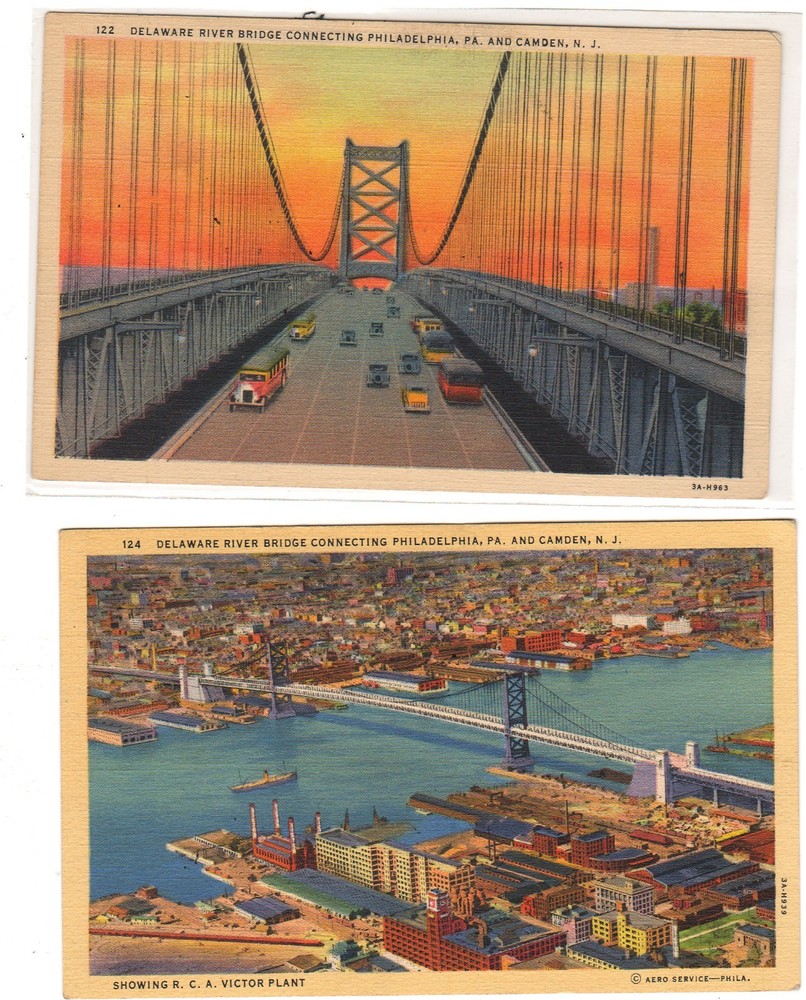 Vintage Delaware River Bridge Philadelphia Pa Camden Nj Curteich Linen Postcard