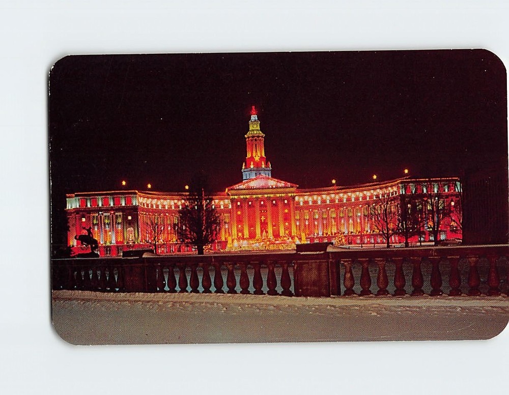 Postcard Panorama of Civic Center at Night Denver Colorado USA
