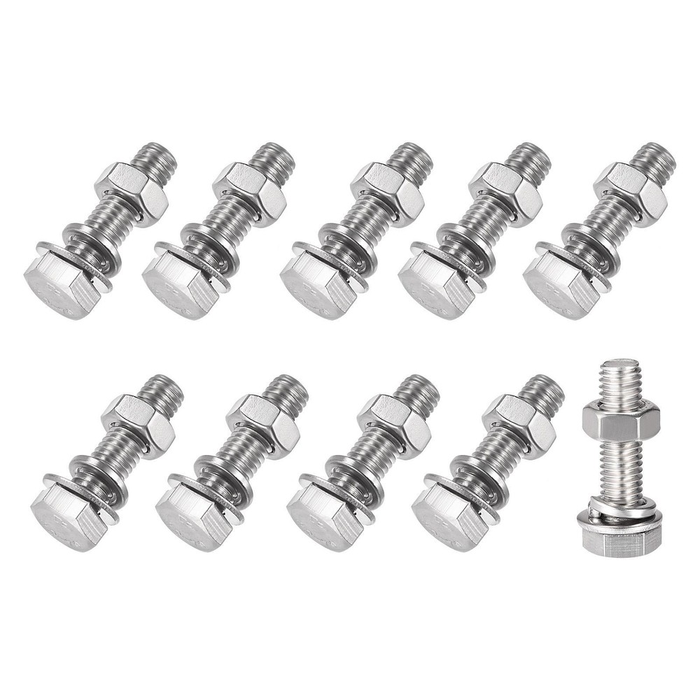 M8x30mm Hex Head Screws Bolts Nuts Flat Lock Washers Kit 10 Sets