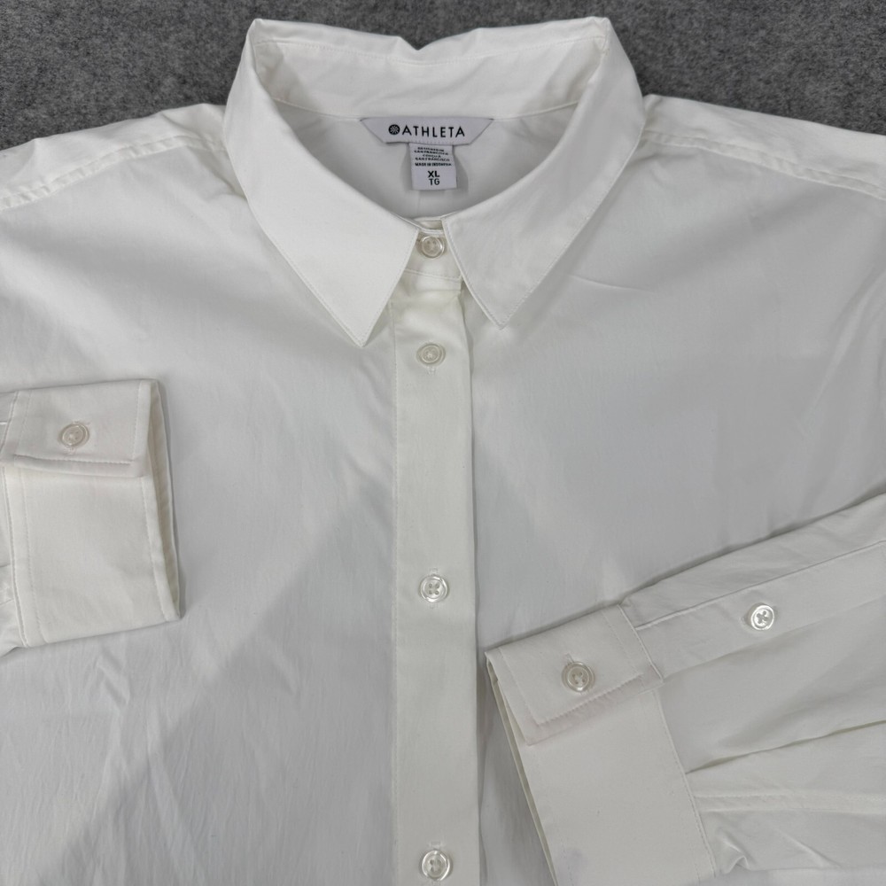 Athleta Women's Oversized Performance Poplin Button-Front Tunic Shirt Xl White
