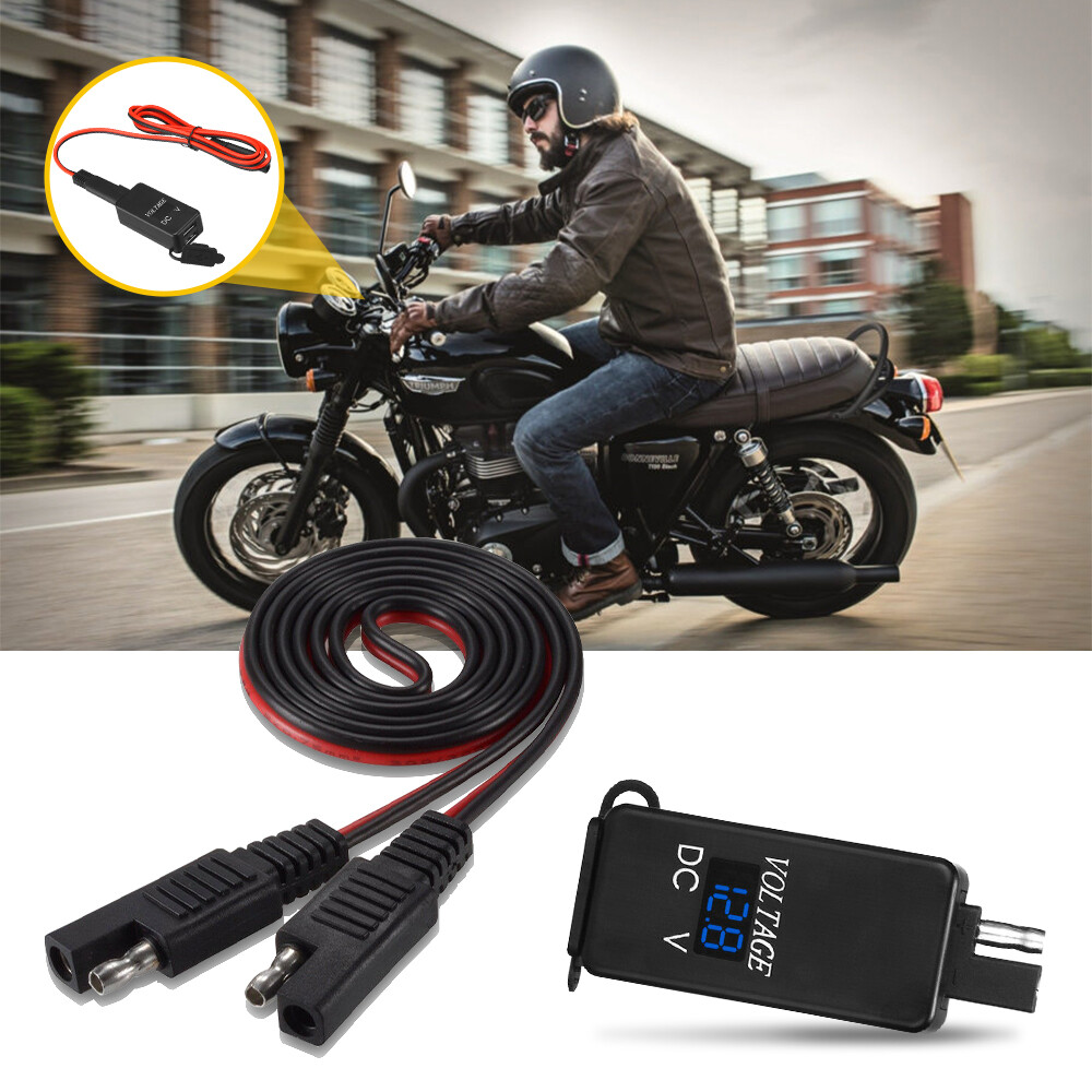 Motorcycle Dual Charger USB SAE to USB Voltmeter Cable Adapter for CellPhone GPS