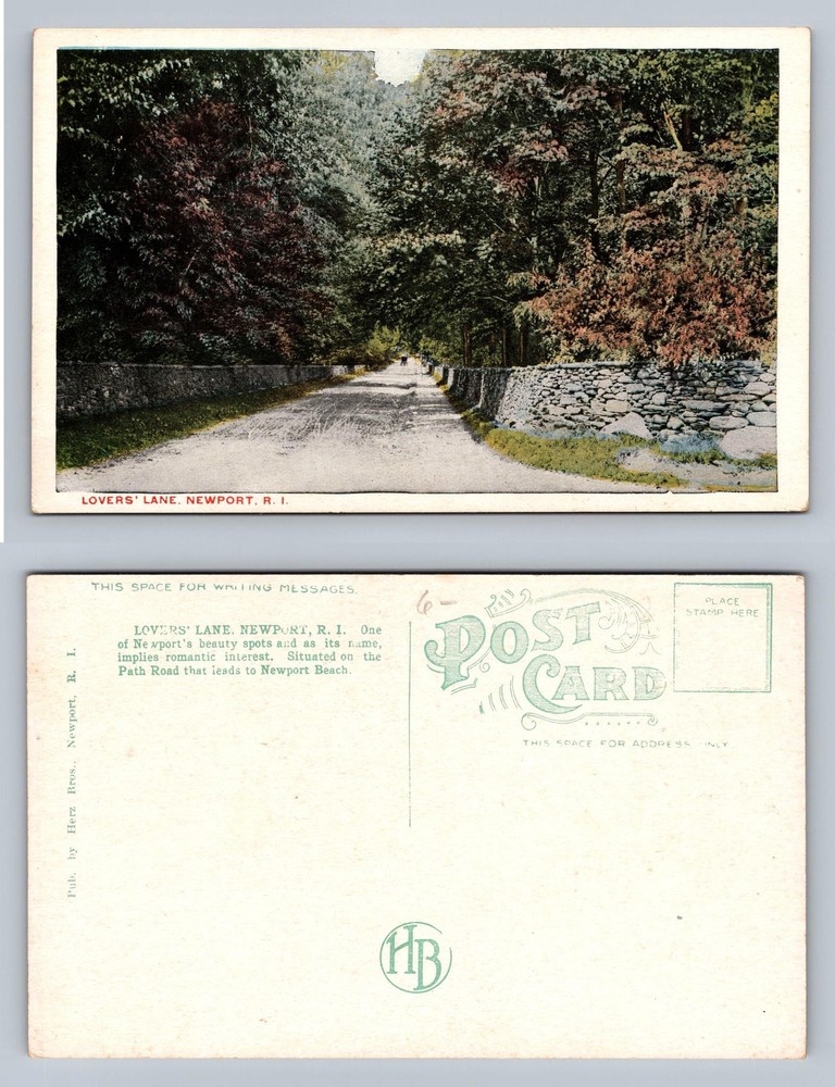 Newport, RI-Rhode Island, Lovers' Lane Pathway Scene Postal Vintage Postcard