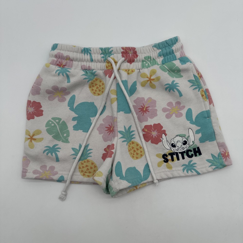 Disney Lilo & Stich Shorts Women Small Tropical Aop Logo Embroidered…#22923