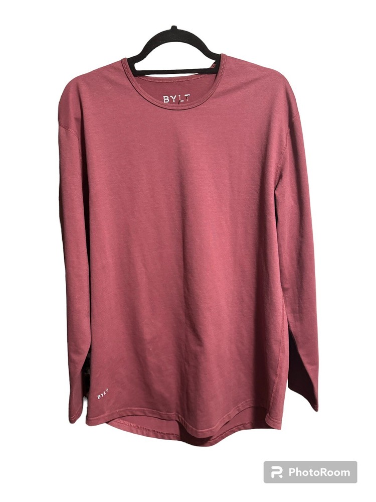 Men's BYLT Drop Cut Long Sleeve Burgundy Top Shirt Large Gym Activewear