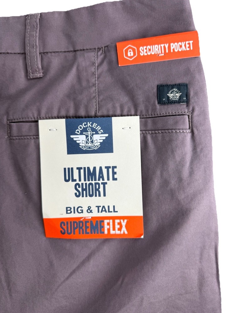 Dockers Men’s 48 Big & Tall Gray Supreme Flex Hidden Pocket Chino Shorts NWT