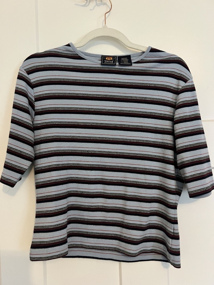 Women’s Vintage Route 66 90s T-Shirt Blue Stripe 3/4 Sleeve Grunge Size M