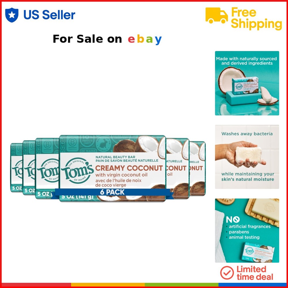 Natural Beauty Bar Soap  Coconut Oil Moisturizing Bath 6-Pack